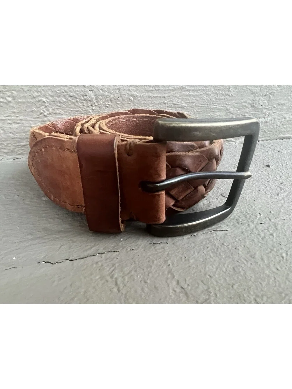 Duluth Trading CO Mens 44 Brown Leather Braided Woven Belt OD-Buckle